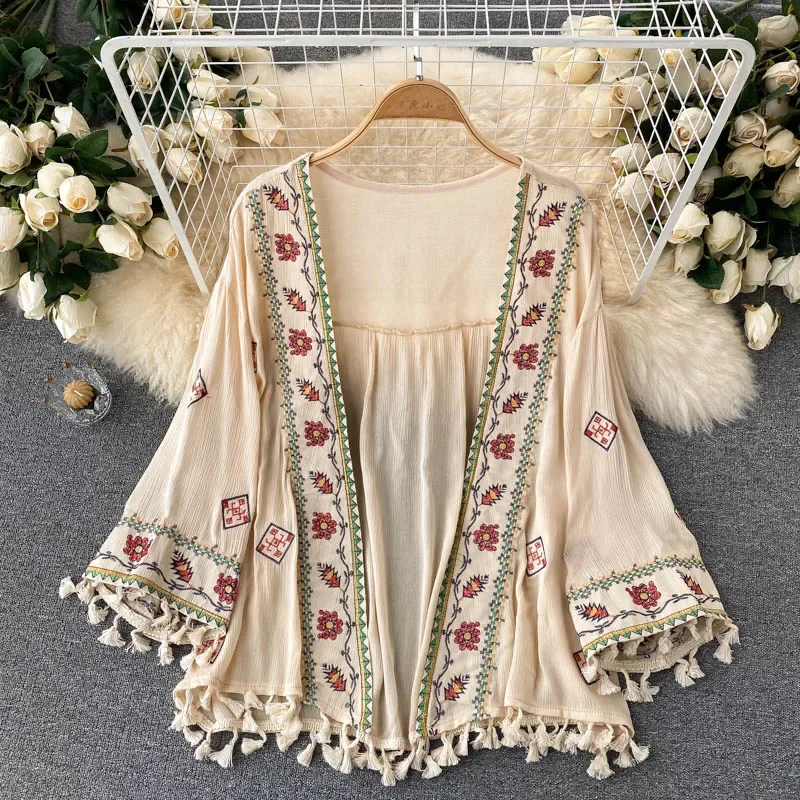 Embroidery On Shirt - Chemise d'été pour femmes, Style bohème,