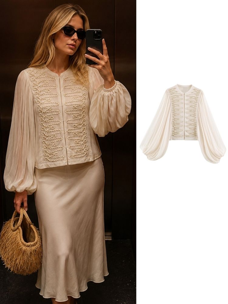 Embroidery On Shirt - HH Cardigan court en mousseline de