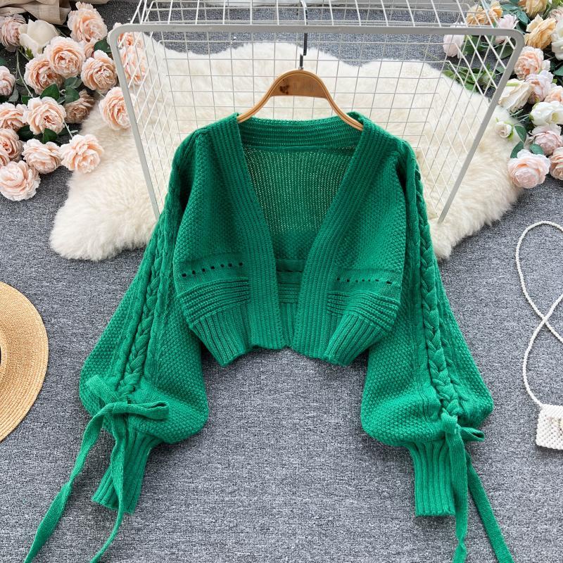 Embroidery Online - Vert décontracté acrylique tricot col en
