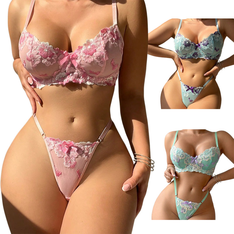 Embroidery Underwear - Ensemble de lingerie sexy brodée de