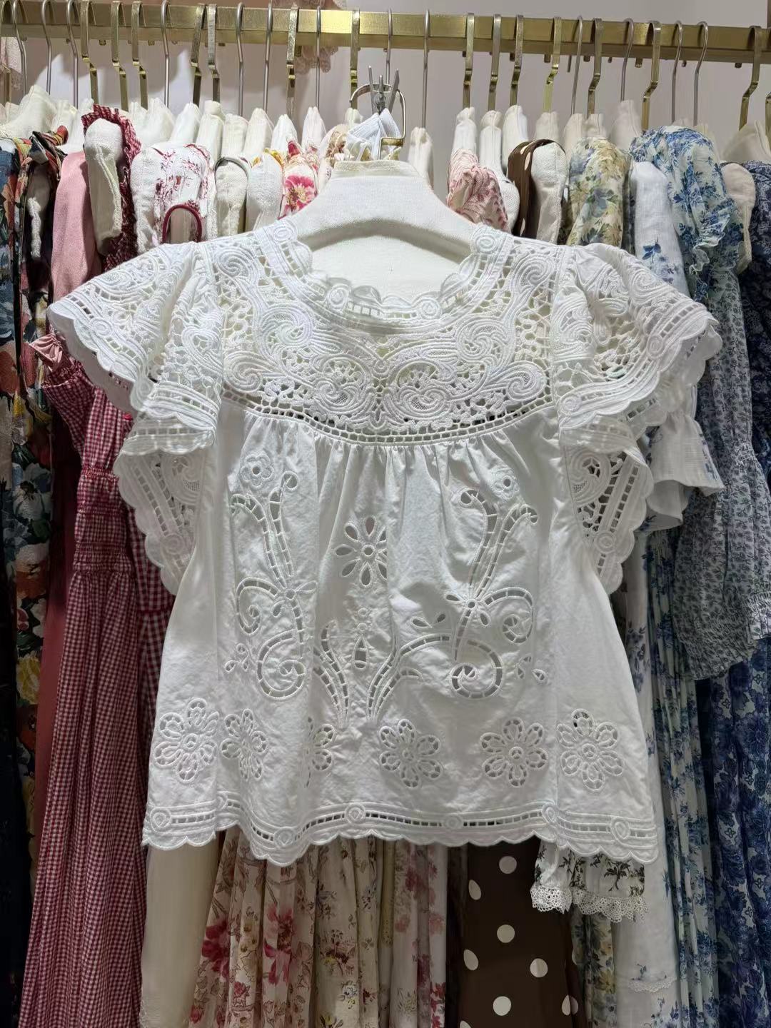Embroidery On Shirt - Chemisier blanc décontracté en coton pour