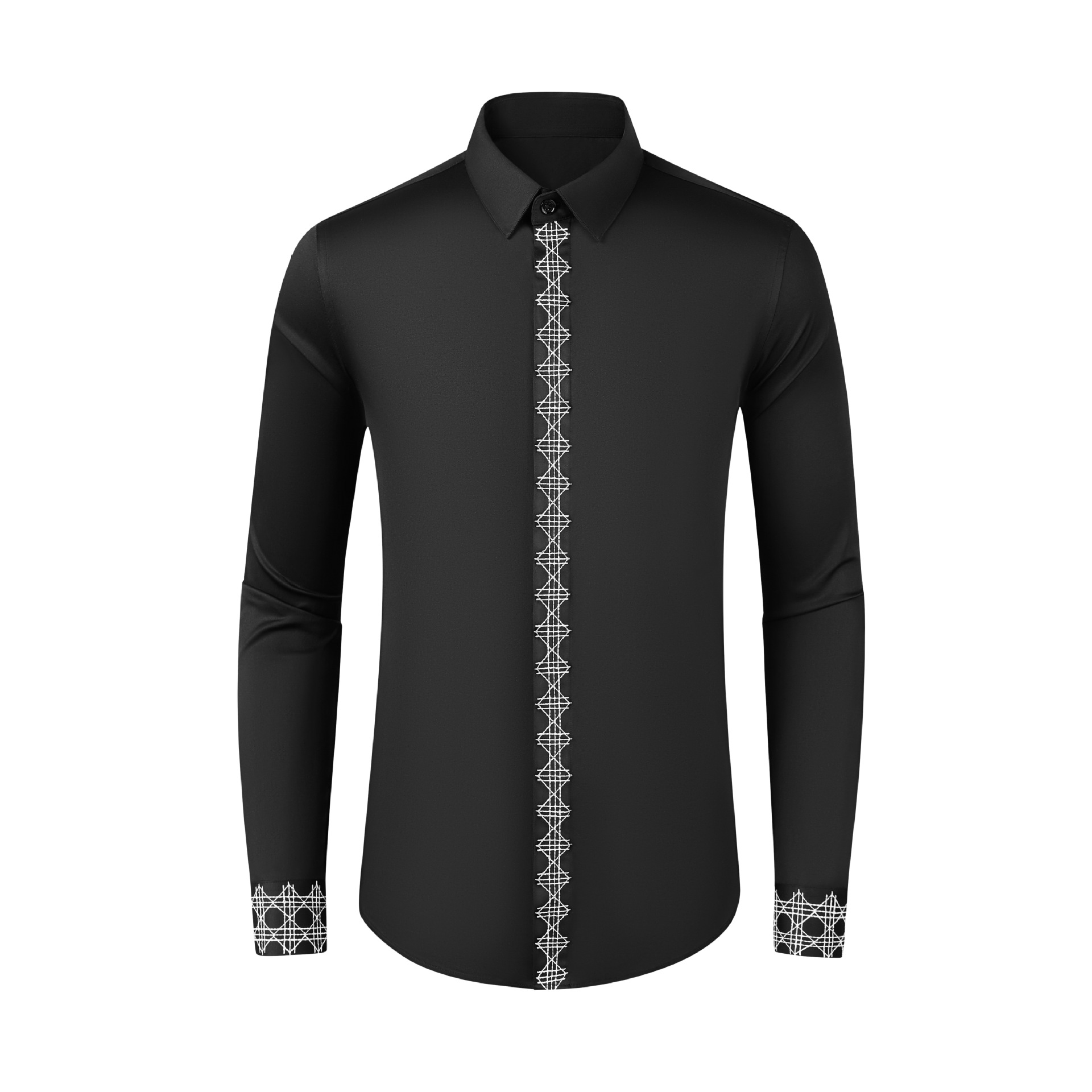 Embroidery On Black Shirt - Haut en coton noir et blanc