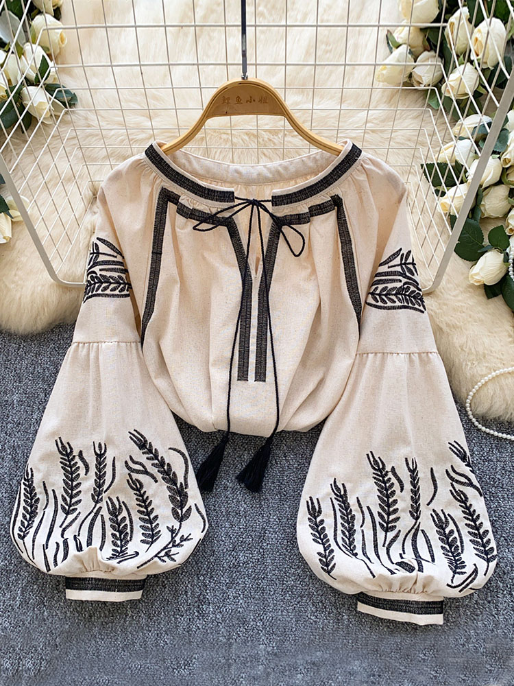 Embroidery On Shirt - Chemise ample pour femme de style