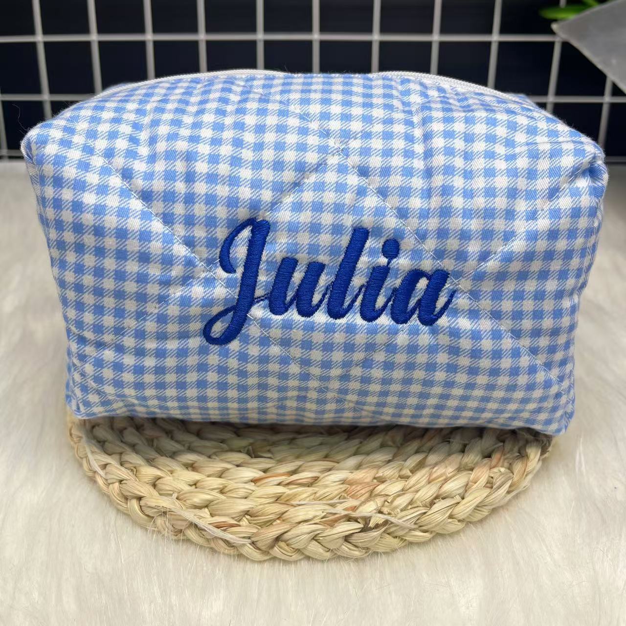 Embroidery Logo - Sac à cosmétiques rayé de grande
