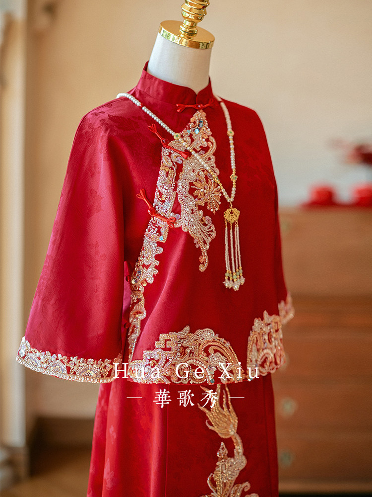Embroidery Wedding - Robe de mariée chinoise rouge Xiuhe,