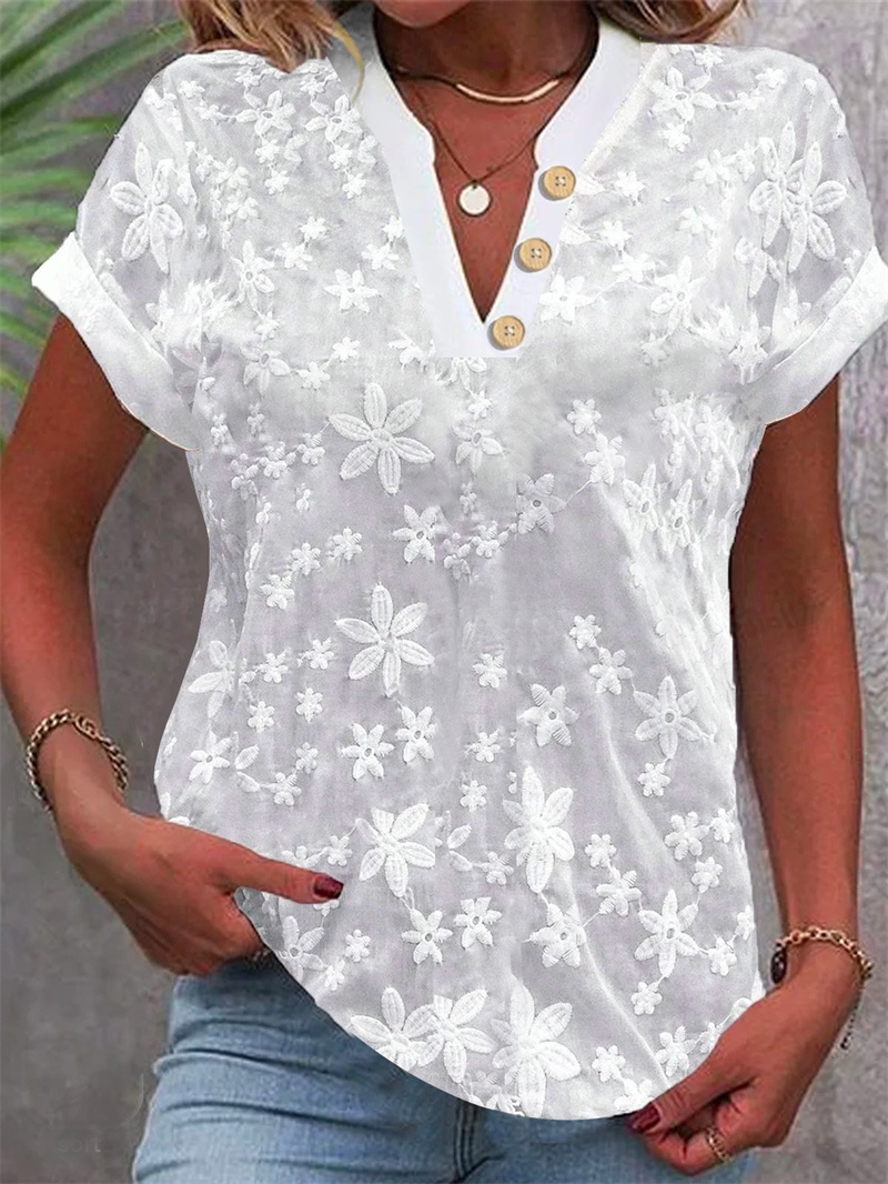 Chemisier brodé floral blanc p - Embroidery On Shirt avis et prix