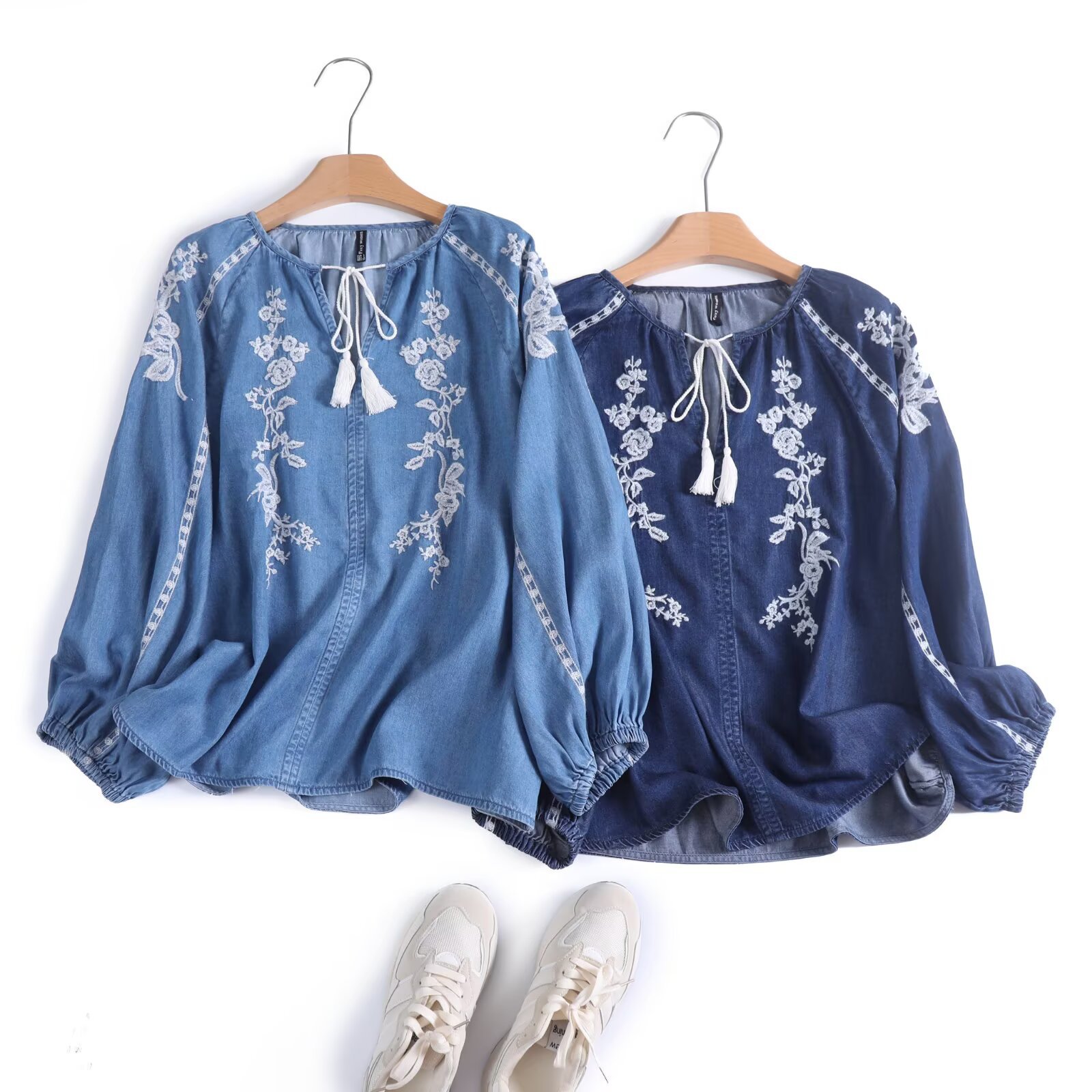 Femmes Denim Blouse haut fleur - Embroidery On Shirt avis et prix