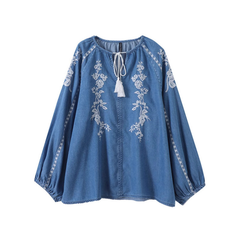 Femmes Denim Blouse haut fleur - Embroidery On Shirt avis et prix