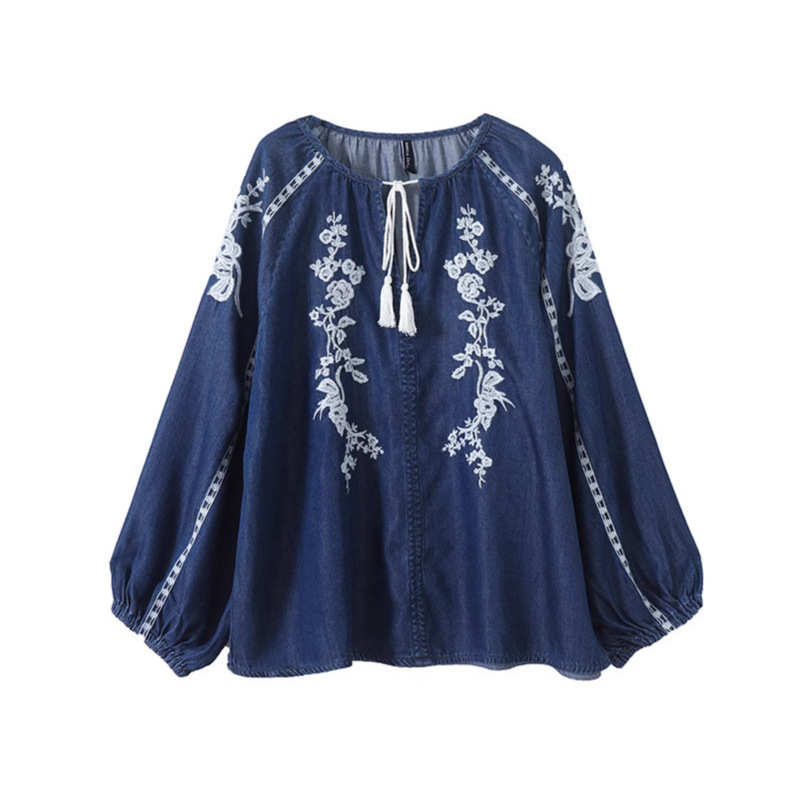Femmes Denim Blouse haut fleur - Embroidery On Shirt avis et prix