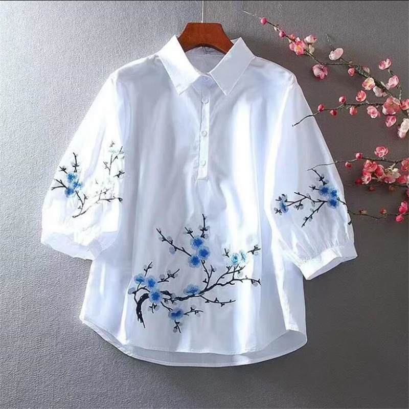 Chemisier Brodé Blanc pour Fem - Embroidery On Shirt avis et prix