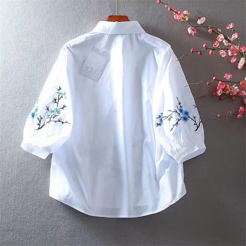Chemisier Brodé Blanc pour Fem - Embroidery On Shirt avis et prix